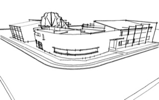 architectural sketch of motel